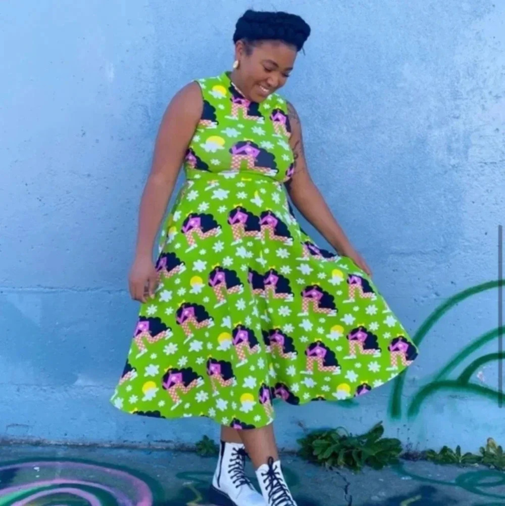 Nooworks Dahlia Dress Midi Green Checkered Ladies XS USA Sleeveless Pockets